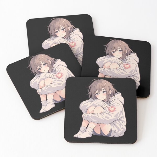 Item preview, Quiet Strength – Tired Anime Girl Hugging Knees with Hopeful Heart designed and sold by CutePearlStudio.
