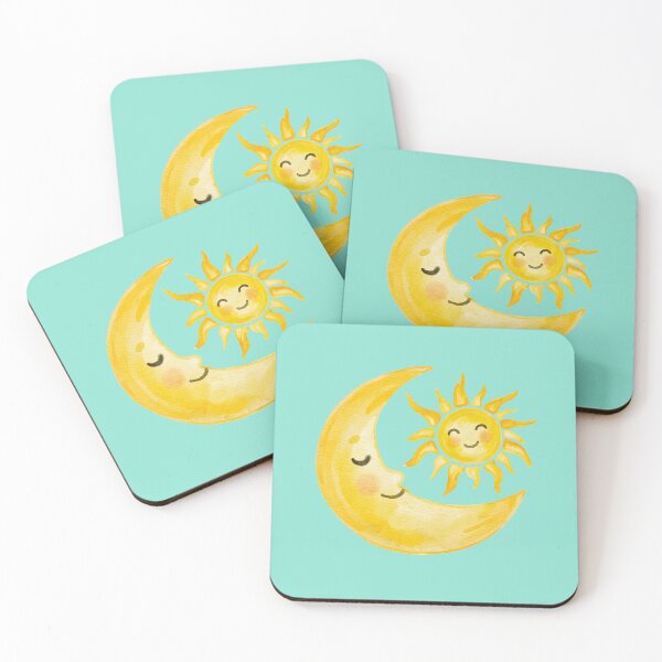 Item preview, Cute Sun and Moon Watercolor Illustration – Celestial Nursery Art, Kawaii Smiling Sun & Crescent Moon Design designed and sold by Little Bloom Studio.