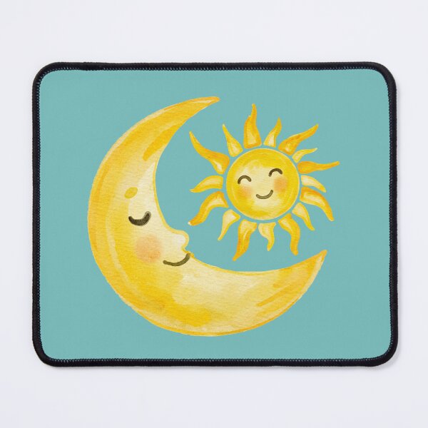 Item preview, Cute Sun and Moon Watercolor Illustration – Celestial Nursery Art, Kawaii Smiling Sun & Crescent Moon Design designed and sold by Little Bloom Studio.