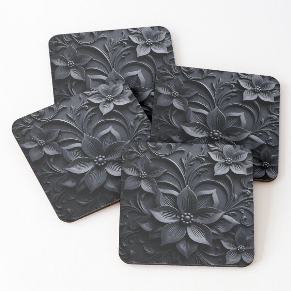 Item preview, Black Floral Gothic Wall Art – Elegant Dark Botanical Pattern designed and sold by Kaleidoscope Print.