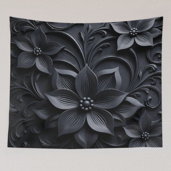 Item preview, Black Floral Gothic Wall Art – Elegant Dark Botanical Pattern designed and sold by Kaleidoscope Print.