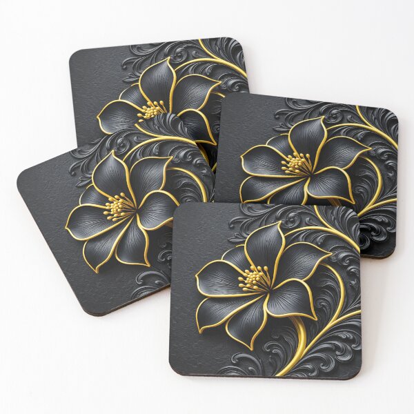 Item preview, Black and Gold Floral Wall Art – Luxury Elegant Botanical Design designed and sold by Kaleidoscope Print.