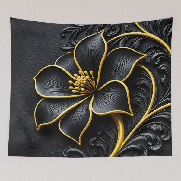 Item preview, Black and Gold Floral Wall Art – Luxury Elegant Botanical Design designed and sold by Kaleidoscope Print.