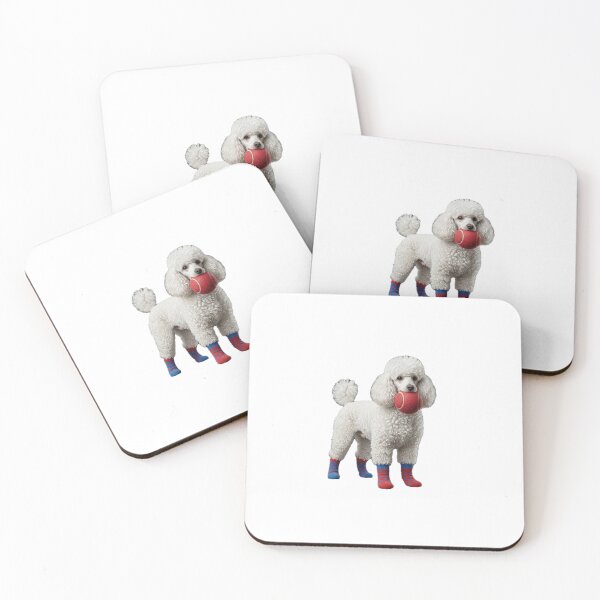 Item preview, Adorable white Poodle puppy with colorful socks and a red ball. designed and sold by HilDesign.