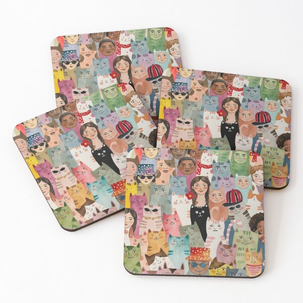 Item preview, Diverse People and Cats Whimsical Crowd designed and sold by PholPol1959.