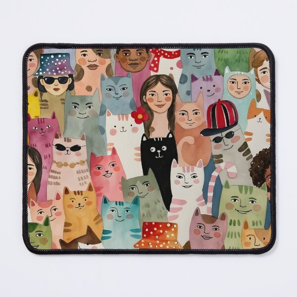 Item preview, Diverse People and Cats Whimsical Crowd designed and sold by PholPol1959.