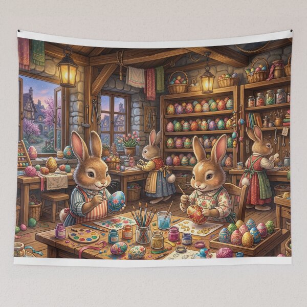 Item preview, Easter Bunny Magical Egg Workshop Illustration designed and sold by Jedillm .