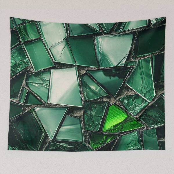 Item preview, Emerald Green Glass Mosaic – Abstract Geometric Stained Glass Art designed and sold by Kaleidoscope Print.