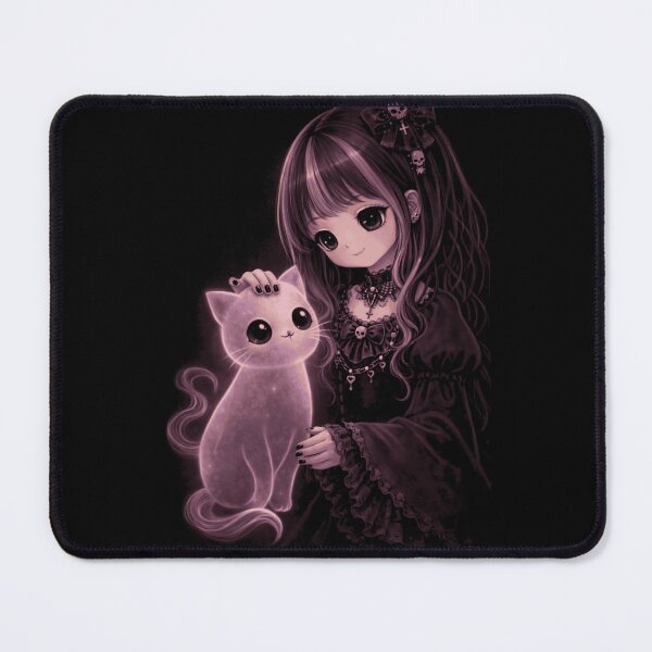 Item preview, Gothic Girl with Ghost Cat – Dark Kawaii Gothic Aesthetic designed and sold by printedartgoods.
