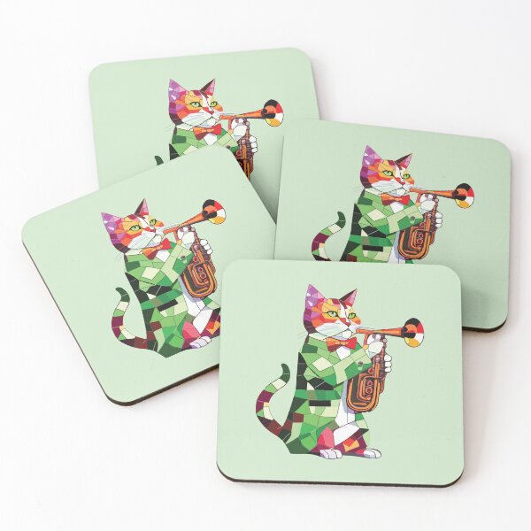 Item preview, geometric trumpeter cat mosaic designed and sold by designmari.