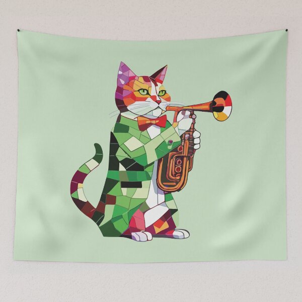 Item preview, geometric trumpeter cat mosaic designed and sold by designmari.