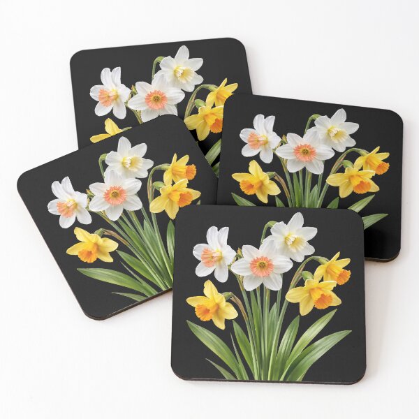 Item preview, Yellow White Spring Daffodil Bouquet on Black Shapes Mania designed and sold by Shapes-Mania.