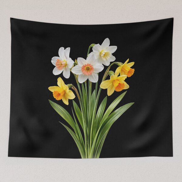 Item preview, Yellow White Spring Daffodil Bouquet on Black Shapes Mania designed and sold by Shapes-Mania.