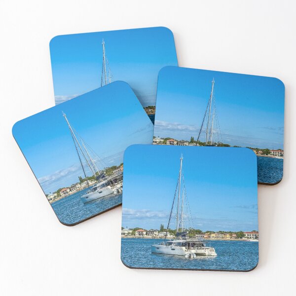 Item preview, Sailboat on Calm Blue Water Near Coastal Homes designed and sold by aadventures.