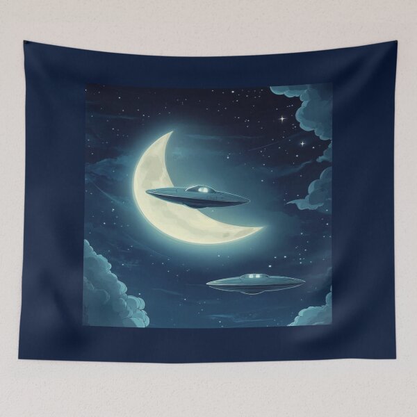 Item preview, Bright Moonlight and ufo drawing  designed and sold by NivyasArtistry.