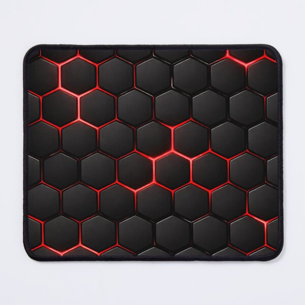 Item preview, Black Hexagon Tech Pattern – Red Neon Futuristic Geometric Wall Art designed and sold by Kaleidoscope Print.