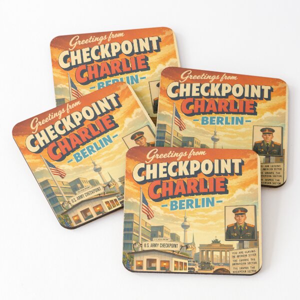 Item preview, Greetings from Checkpoint Charlie – Berlin Vintage Travel Poster designed and sold by Earth Celebration Designs.