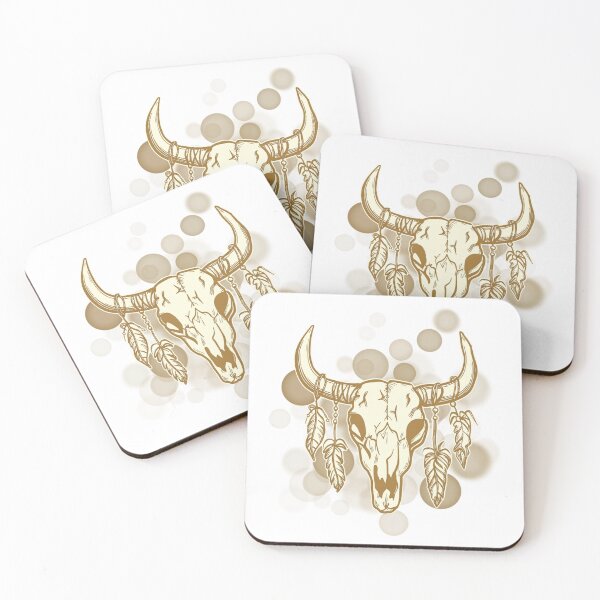 Item preview, Cowboy Skull with Feathers on Antlers - Aesthetic Illustration designed and sold by iamKRUK.