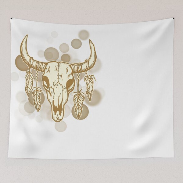 Item preview, Cowboy Skull with Feathers on Antlers - Aesthetic Illustration designed and sold by iamKRUK.