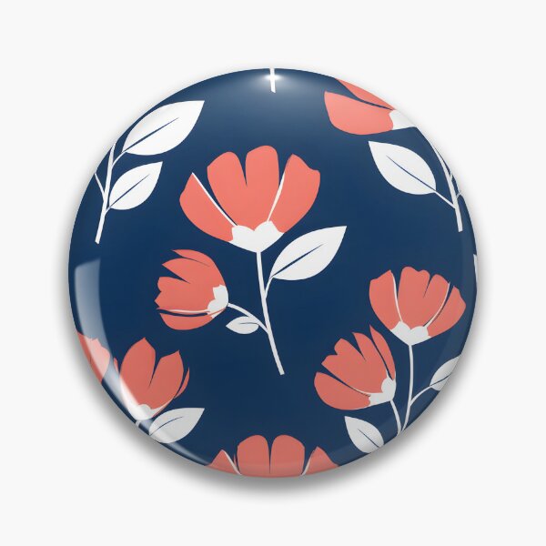 Item preview, Scandinavian Floral Seamless Pattern – Coral Pink Flowers & White Leaves on Navy Blue designed and sold by HolmeProud.