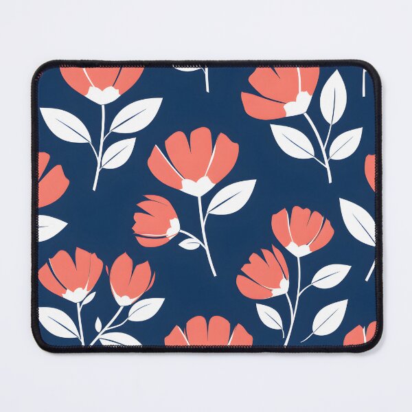 Item preview, Scandinavian Floral Seamless Pattern – Coral Pink Flowers & White Leaves on Navy Blue designed and sold by HolmeProud.