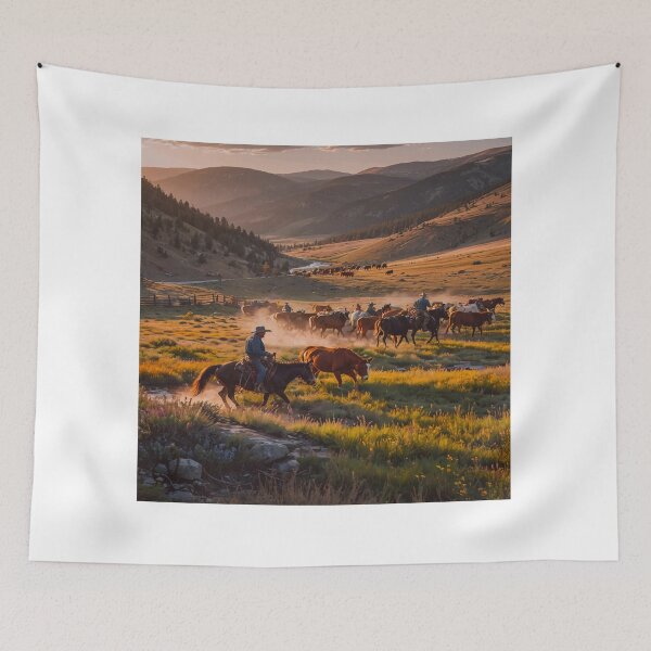 Item preview, Golden Hour Cattle Drive in the Western Valley designed and sold by BeautifulVirtues.