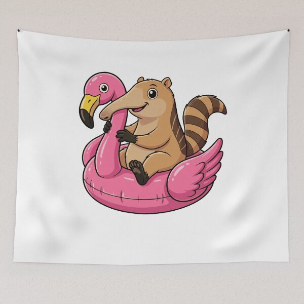 Item preview, Cute Anteater on Pink Flamingo Pool Float designed and sold by k3rstman1.