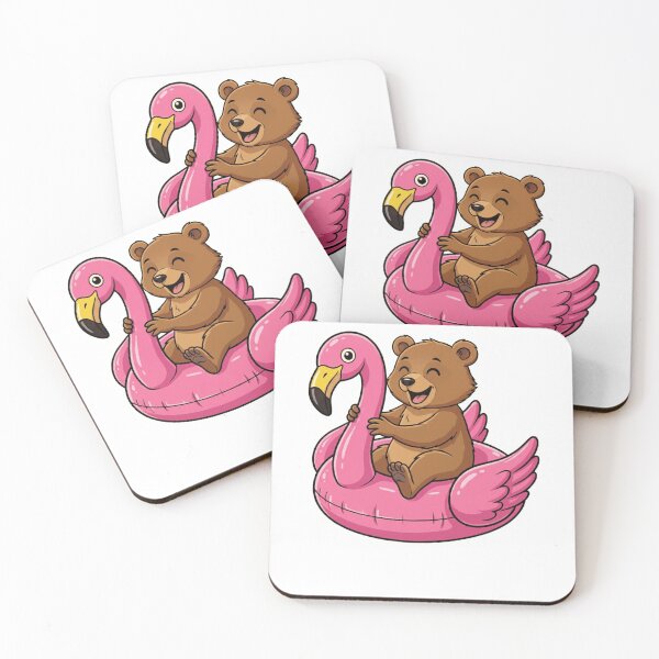 Item preview, Happy Bear Cub on Pink Flamingo Pool Float designed and sold by k3rstman1.
