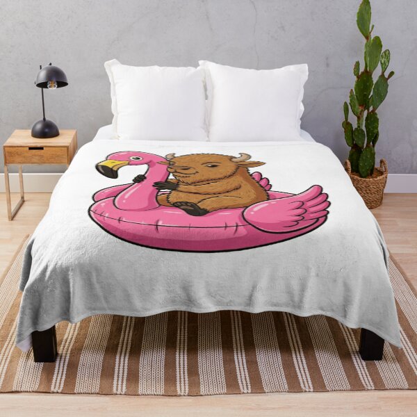 Item preview, Cute Baby Bison in Pink Flamingo Pool Float designed and sold by k3rstman1.