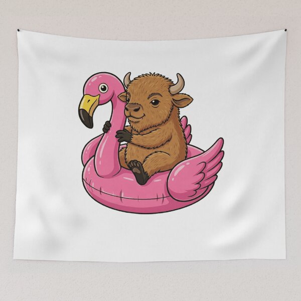 Item preview, Cute Baby Bison in Pink Flamingo Pool Float designed and sold by k3rstman1.