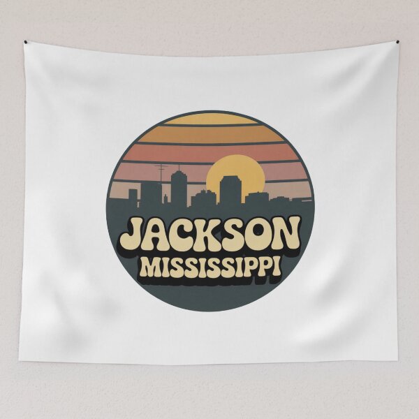 Item preview, Jackson Mississippi: Retro Sunset Skyline Badge designed and sold by CircinusStore.