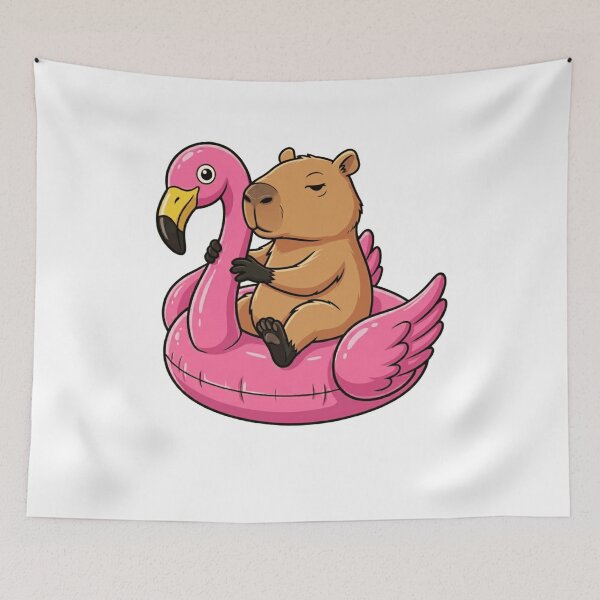 Item preview, Chill Capybara Relaxing on Pink Flamingo Pool Float designed and sold by k3rstman1.