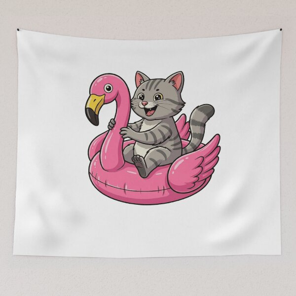 Item preview, Cute Cartoon Cat Riding Pink Flamingo Pool Float designed and sold by k3rstman1.