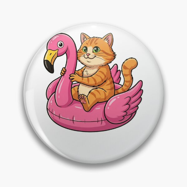 Item preview, Kawaii Ginger Cat in Pink Flamingo Float designed and sold by k3rstman1.