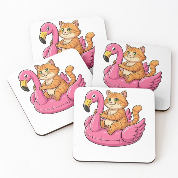 Item preview, Kawaii Ginger Cat in Pink Flamingo Float designed and sold by k3rstman1.