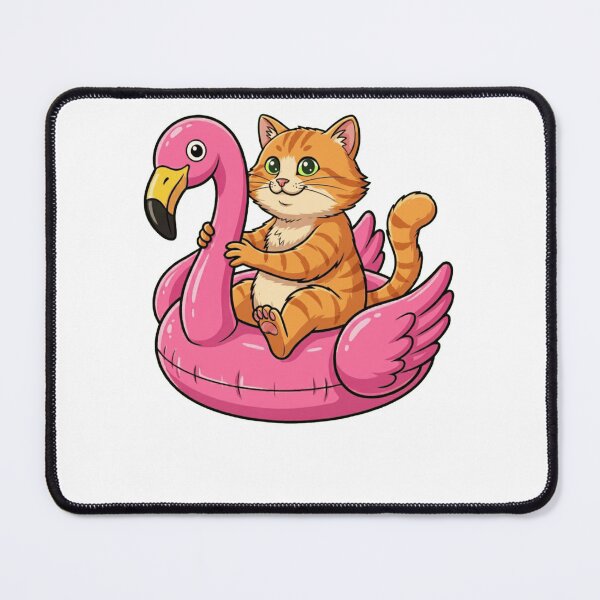 Item preview, Kawaii Ginger Cat in Pink Flamingo Float designed and sold by k3rstman1.