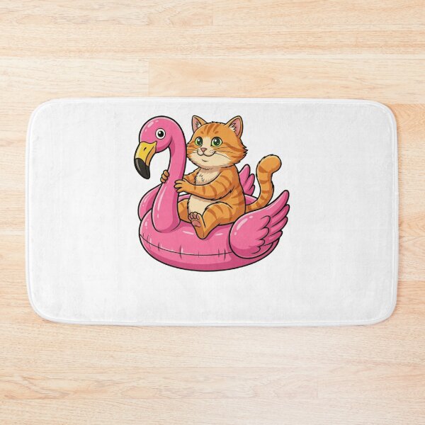 Item preview, Kawaii Ginger Cat in Pink Flamingo Float designed and sold by k3rstman1.