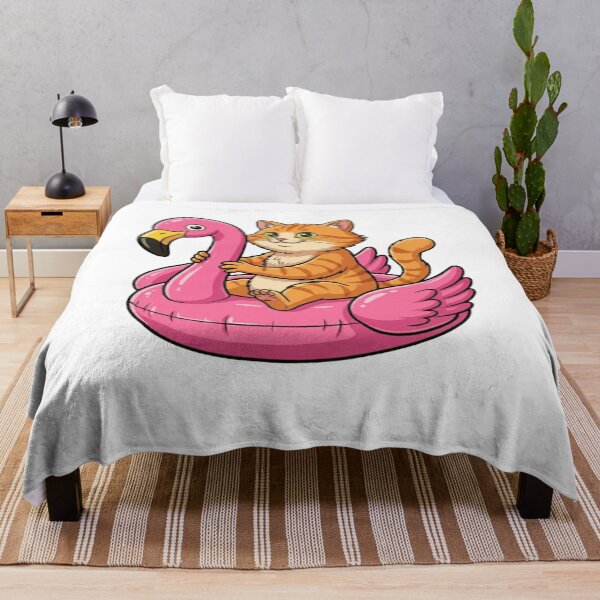 Item preview, Kawaii Ginger Cat in Pink Flamingo Float designed and sold by k3rstman1.