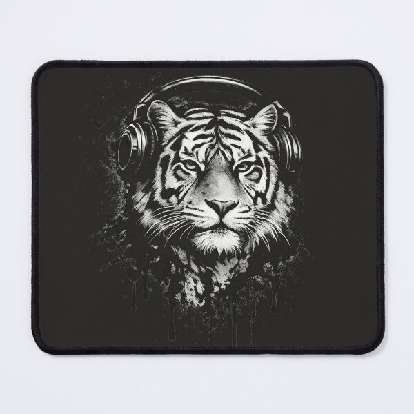 Aperçu de l'œuvre Tigre stylé avec casque street art créée et vendue par Hoffmann-Shop.