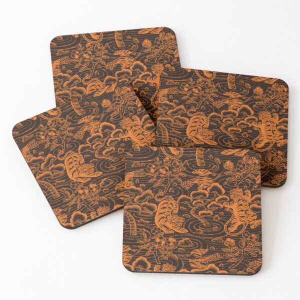Item preview, Woodcut Tiger and Magpie in Autumn Zen Garden designed and sold by Z&C.