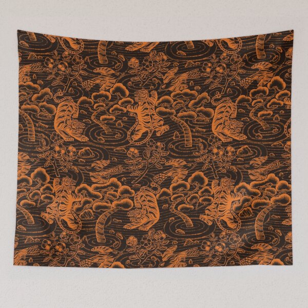 Item preview, Woodcut Tiger and Magpie in Autumn Zen Garden designed and sold by Z&C.