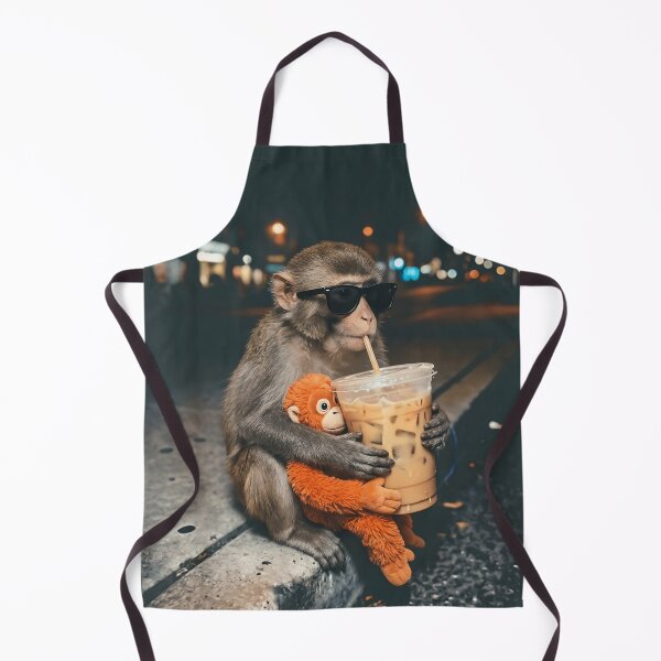 Item preview, Baby Monkey Punch Drinking Iced Coffee with Plushie Urban Aesthetic designed and sold by Bongocomic.