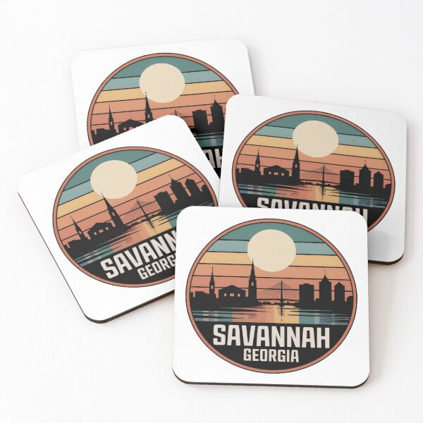 Item preview, Savannah Georgia: Retro Sunset Skyline Badge designed and sold by CircinusStore.