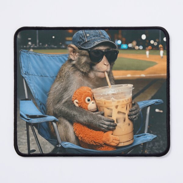 Item preview, Baby Monkey Punch Drinking Iced Coffee with Plushie Funny designed and sold by Bongocomic.