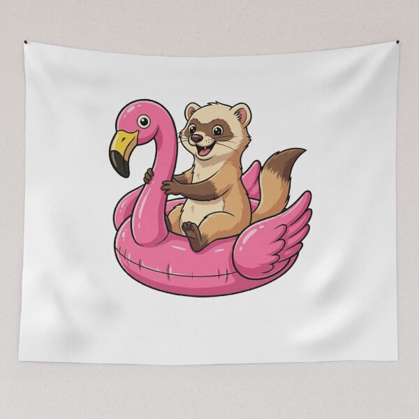 Item preview, Cute Ferret on Pink Flamingo Pool Float designed and sold by k3rstman1.