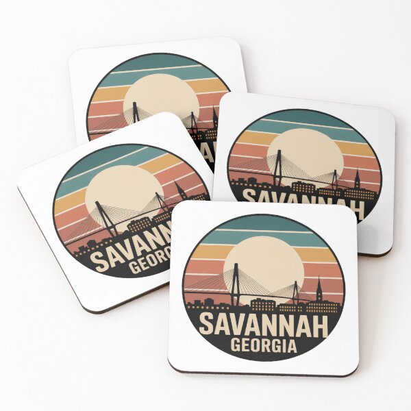 Item preview, Savannah Georgia: Teal Amber Sunset Skyline Badge designed and sold by CircinusStore.