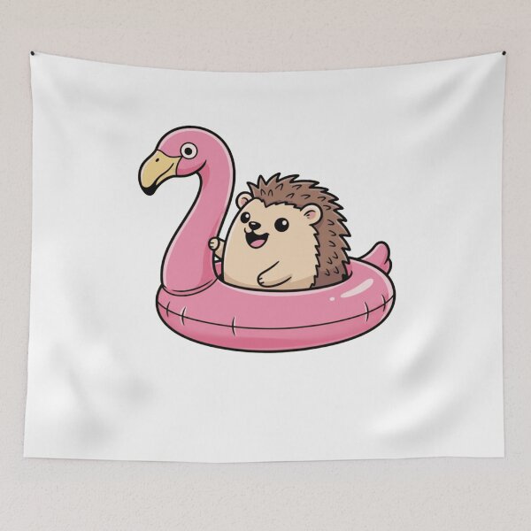Item preview, Kawaii Hedgehog on Pink Flamingo Pool Float designed and sold by k3rstman1.