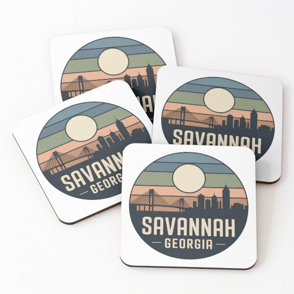 Item preview, Savannah Georgia: Retro Muted Earthy Sunset Skyline Badge designed and sold by CircinusStore.