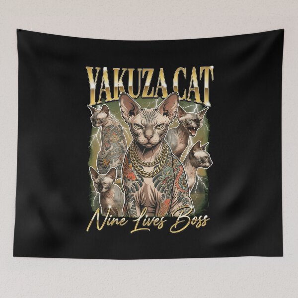Item preview, Yakuza Cat Nine Lives Boss Sphynx Tattoo Bootleg Style Funny designed and sold by Bongocomic.