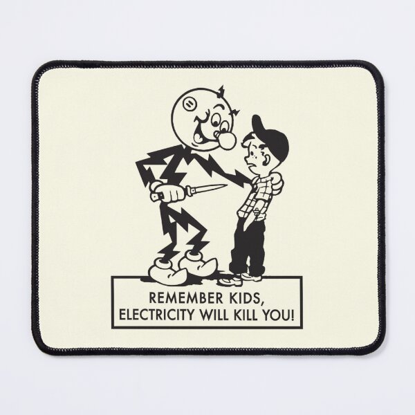 Item preview, Remember kids, electricity will kill you! - vintage Reddy Kilowatt - black print designed and sold by retropetrol.